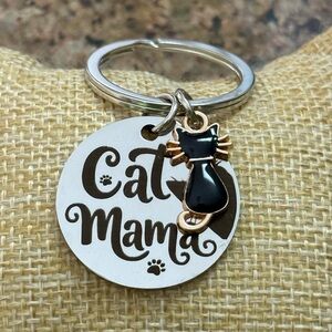 Cat Mama Keychain Black Cat Charm NEW